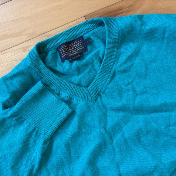 Pendleton V Neck Sweater Womens Sz M Teal Cashmere Cotton Blend Pullover - Picture 1 of 6